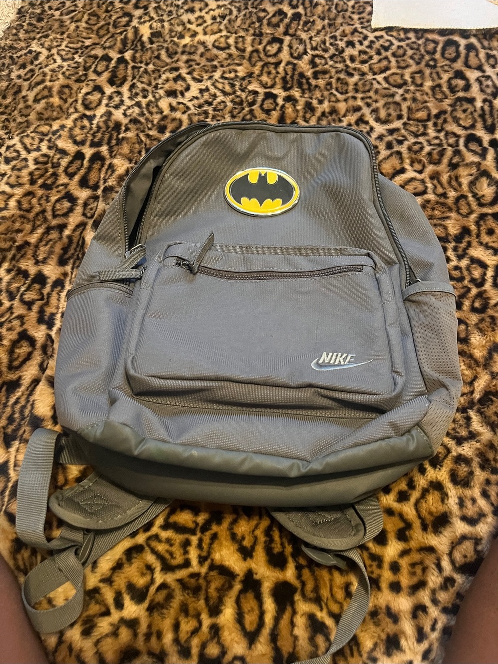 Nike Gray Men's Backpack with Yellow Batman Patch
